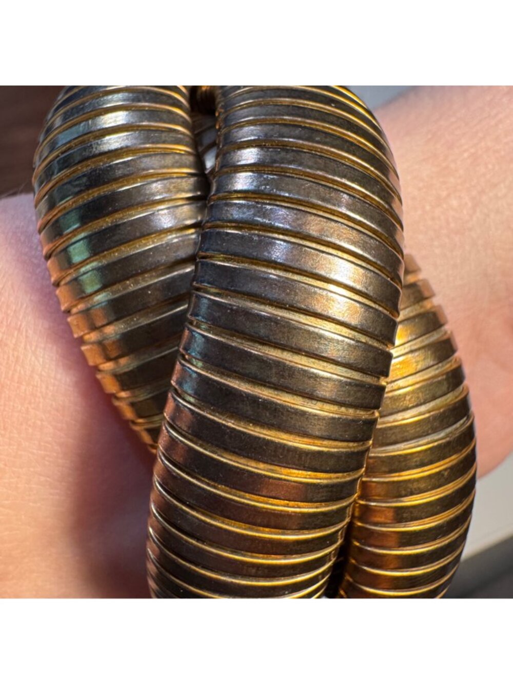 Triple Cobra Coil Knotted Gold-Tone Bracelet Adjustable Fit Bohemian Style - Picture 3 of 6